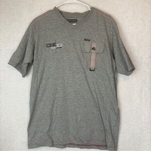 Coogi Australia Mens XL Shirt Grey Short Sleeve Shoulder Tabs Pockets